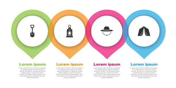 备有铲子、野营灯笼帽和旅游帐篷图片下载