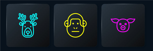 设有角的鹿头，猪和猴子图片下载