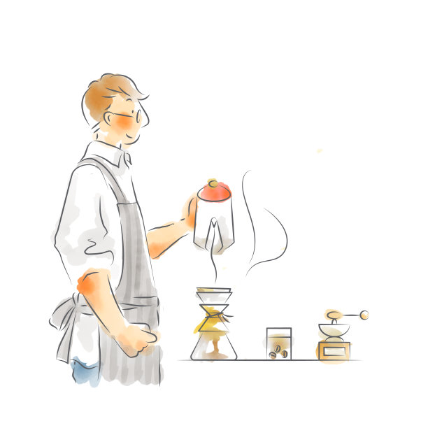 人们煮咖啡，水彩画，手绘图片下载