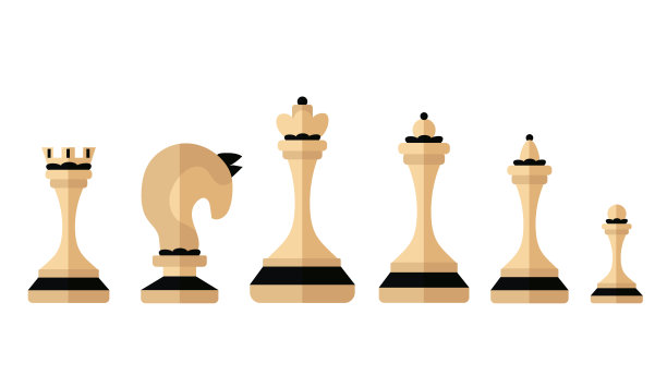 一套剪影象棋在白色的背景。国际象棋的收藏。平面矢量插图的象棋游戏。国际象棋图标包括国王、王后、主教、骑士、车、卒。图片下载