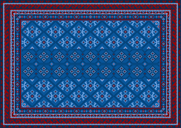 红、蓝、蓝相间的老式东方地毯图片下载