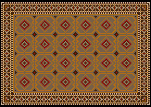 复古地毯，棕色，米色，灰色和橙色图片下载