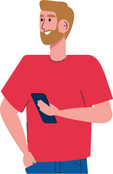 留胡子的男子使用智能手机站立角色图片下载