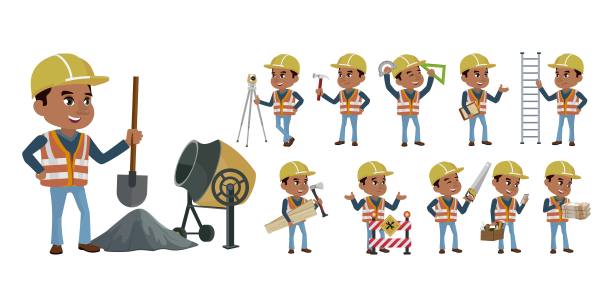 一组不同姿势的工人图片下载