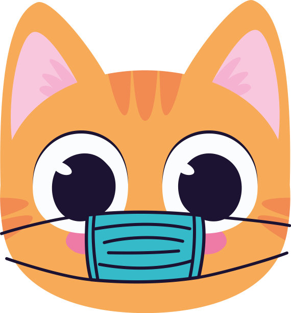 可爱的小猫与安全面具在一个白色的背景图片下载