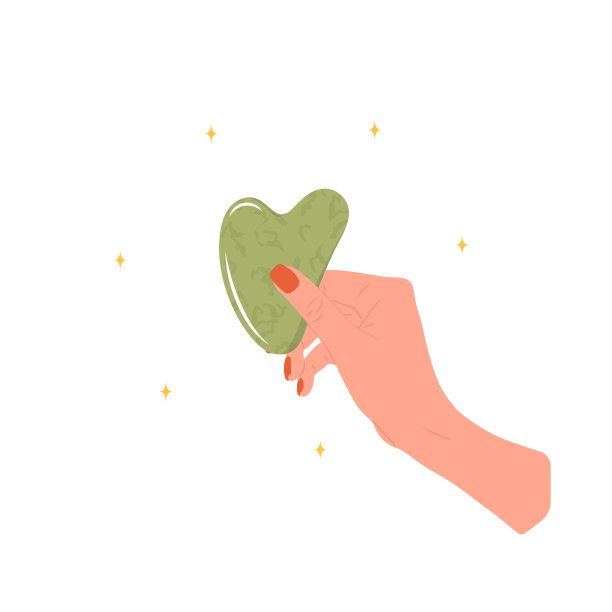 刮沙刮刀用于面部按摩。女手捧天然绿色软玉石。时尚美容。SPA护肤设备。矢量插图在平面卡通风格图片下载