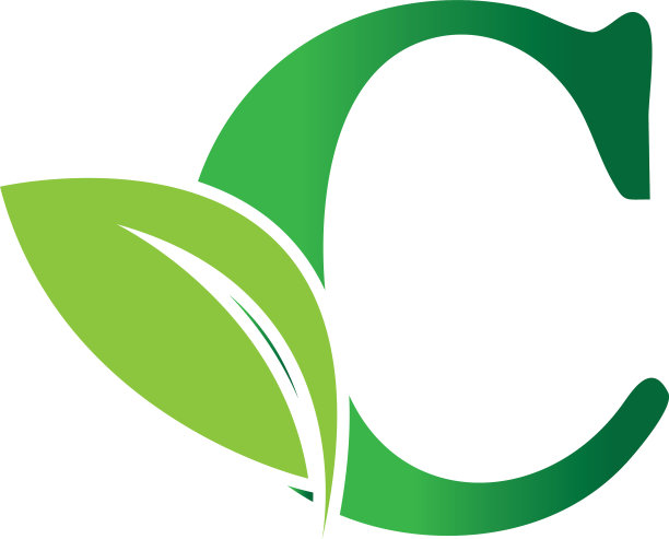 绿色生态字母c标志与树叶符号图片下载