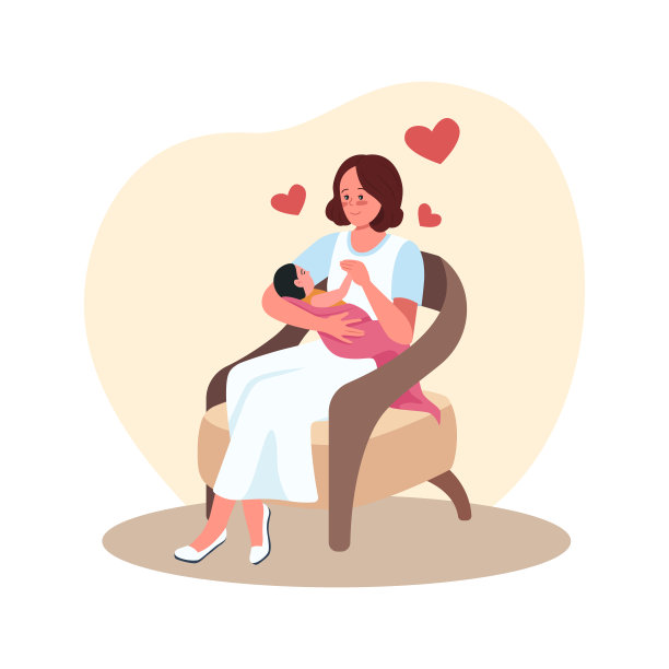 母亲和新生儿椅二维矢量孤立插图图片下载