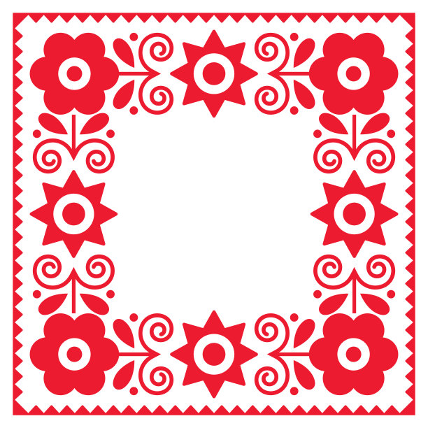 波兰传统民间艺术方形框架或边界矢量设计与鲜花，完美的贺卡或婚礼邀请图片下载