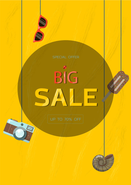 矢量横幅夏季销售。折扣季节的明快而平淡的插图。广告模板。炎热的夏季销售印刷图片下载