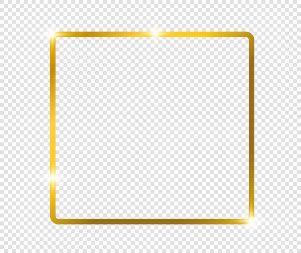 金色闪闪发光的框架与阴影隔离在透明的背景。金色奢华复古现实矩形边框。插图-矢量图片下载