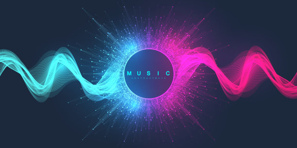 抽象的背景音乐。音乐波浪海报设计。声音飞行与抽象梯度线波，矢量概念图片下载