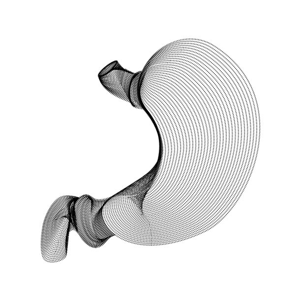 腹部轮廓由黑点和颗粒组成。带有纹理的内部器官的三维矢量线框。抽象几何图标与虚点结构孤立在白色背景图片下载