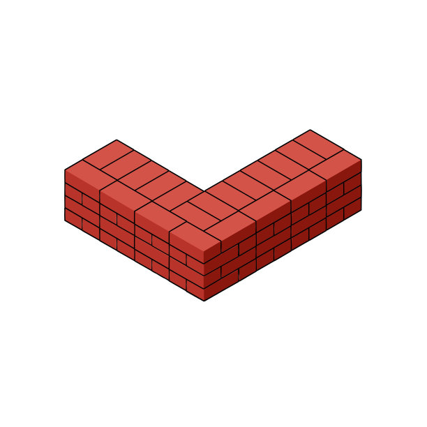 红砖墙的房子。建筑构造要素。角落的石头物体。等距插图。象征着保护和安全图片下载