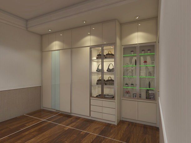试衣间设计，配有衣柜和拼花地板图片下载