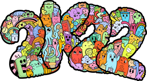 新年2k22怪物涂鸦日期华丽的节日图片下载