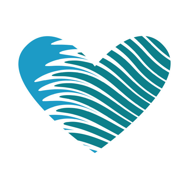 心形图标平面设计标志在蓝色波浪的爱图片下载
