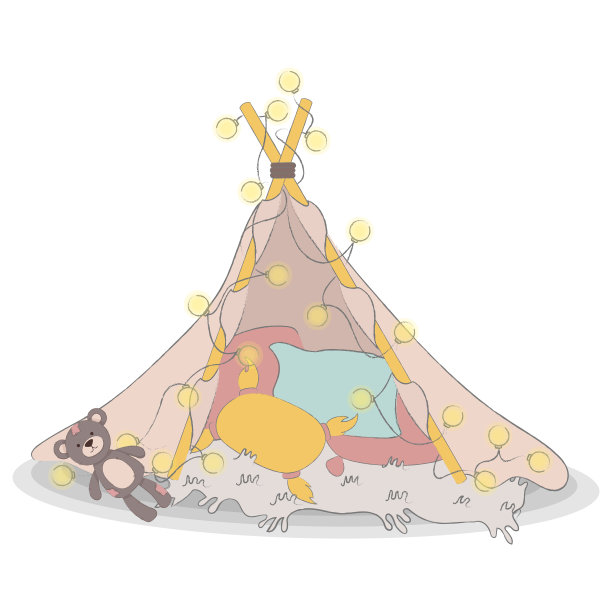 孩子们盖着舒适的灯泡和枕头图片下载