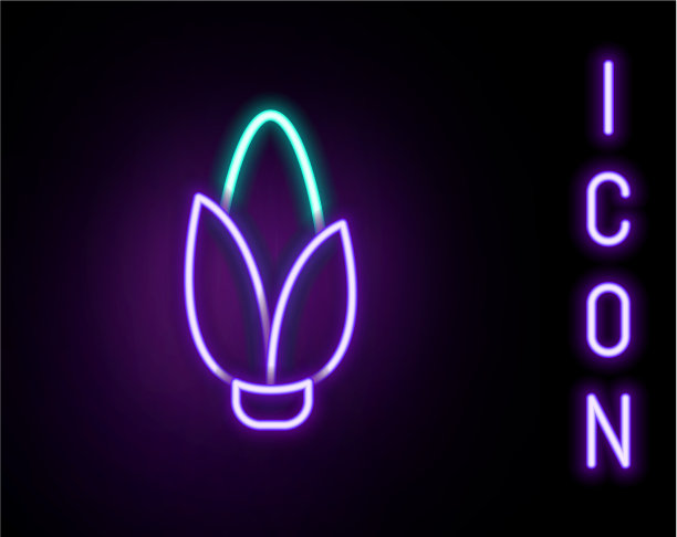 发光的霓虹灯线玉米图标孤立在黑色图片下载