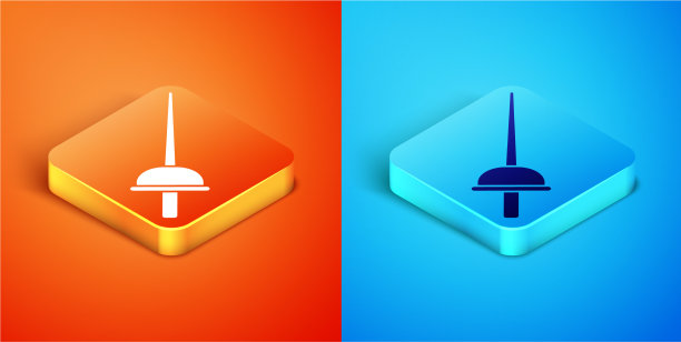 等距击剑图标孤立在橙色和蓝色图片下载