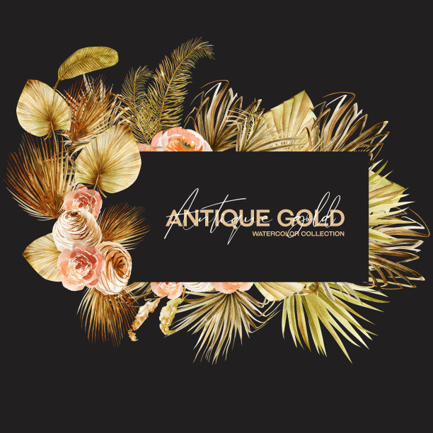 框架装饰水彩干玫瑰和干扇棕榈叶，手绘孤立的插图图片下载