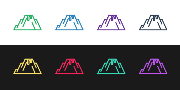 设定线火山喷发与熔岩图标孤立图片下载