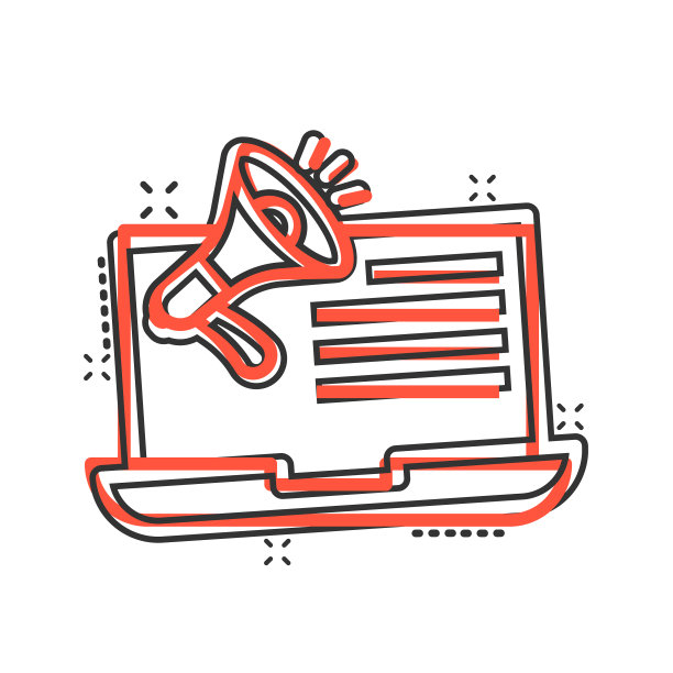 笔记本电脑与扩音器图标在漫画风格图片下载