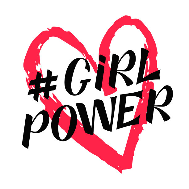 女强人手书题字，以心为背景。GRL压水堆手写字母。女权主义的口号。赋予词语,说。为t恤，运动衫，或其他服装印花的现代插图。图片下载