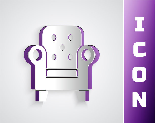 剪纸扶手椅图标孤立在灰色图片下载