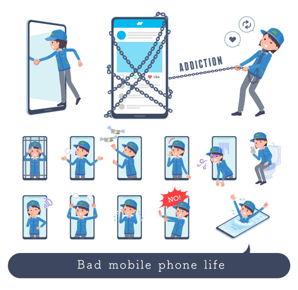 一组快递女在手机和社交网络中苦苦挣扎图片下载