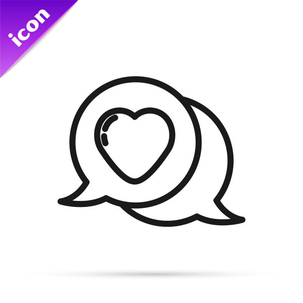 黑线心在语音气泡图标孤立上图片下载