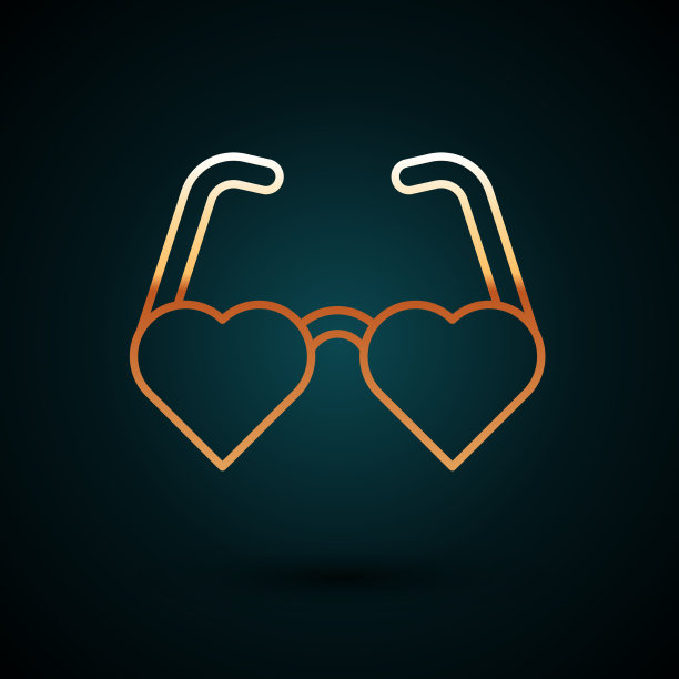 金线心形爱眼镜图标孤立图片下载