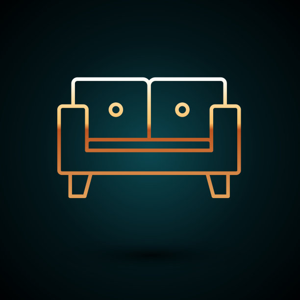 金色线条沙发图标孤立在深蓝色图片下载