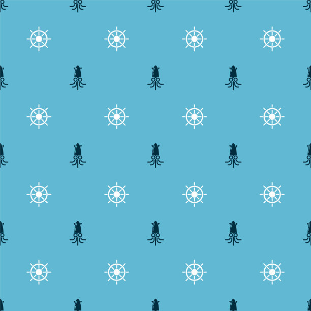 设置章鱼和船的方向盘在无缝图片下载