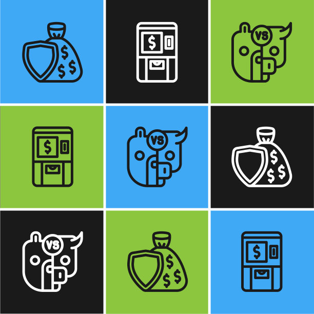 设线盾和钱袋牛市熊市股票图片下载