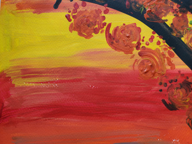 明亮的艺术作品与秋天的树枝在黄红色的背景图片下载