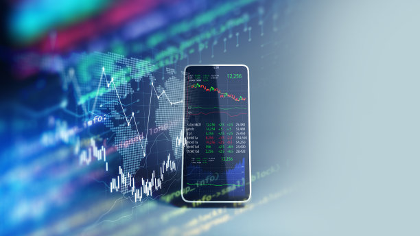 手机上的金融图表和技术元素3D渲染图片下载