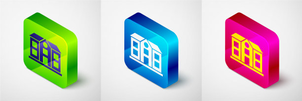 灰色背景上孤立的等距房屋图标图片下载