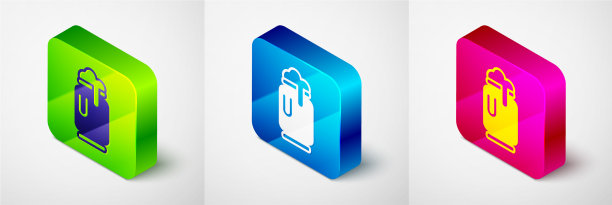 等距啤酒罐与泡沫图标孤立在灰色图片下载