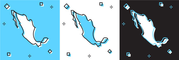 设置地图墨西哥图标孤立在蓝色和白色图片下载