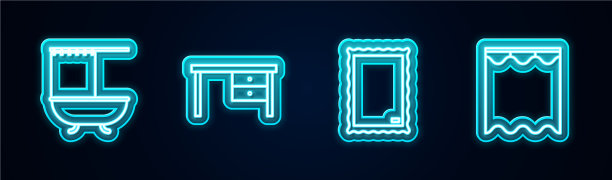 设有浴缸、浴帘、办公桌图片下载