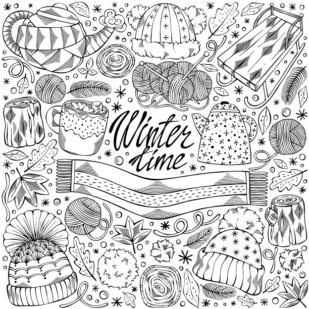 手绘设定冬季时间图片下载