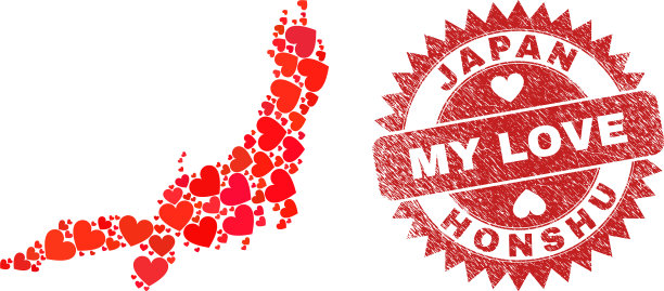 我的爱橡胶徽章和本州岛地图可爱图片下载