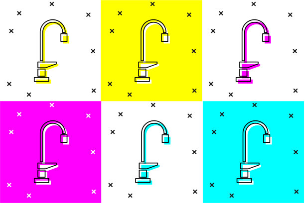 设置水龙头图标孤立的颜色背景图片下载