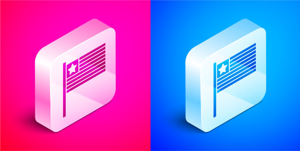 等距美国国旗图标孤立在粉红色和图片下载