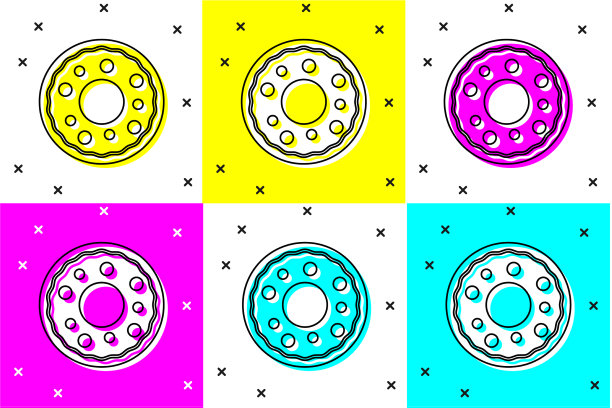 设置甜甜圈与甜釉图标孤立的颜色图片下载