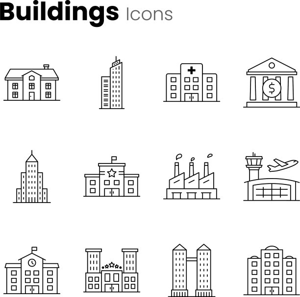 建筑和建筑图标集图片下载