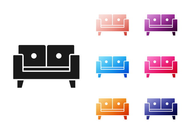 黑色沙发图标孤立在白色背景设置图片下载