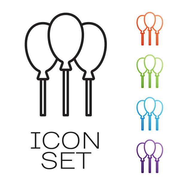 黑色线气球与丝带图标隔离图片下载