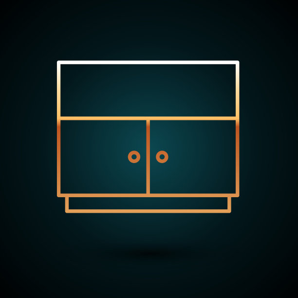 黄金线衣橱图标孤立在深蓝色图片下载